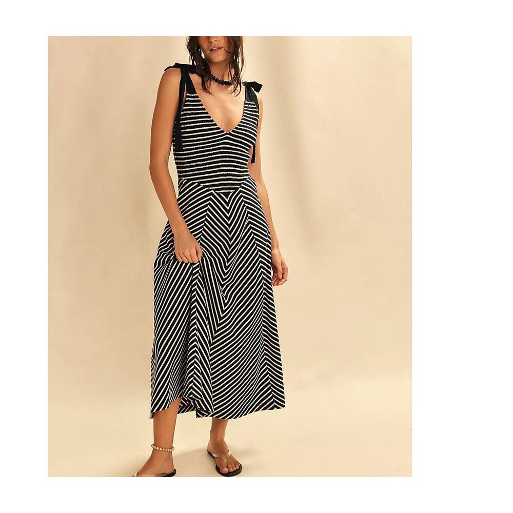 Free People Free-Est Cecelia Midi Dress Striped Printed Smocked Cotton S 287081